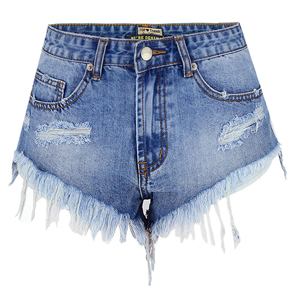 Yollmart Women's High Waisted Raw Hem Denim Shorts - Sexy Distressed Mini Jeans Hot Pants for Summer, Party & Club Wear | Trendy Casual Outfit for Beach, Music Festivals & Night Out