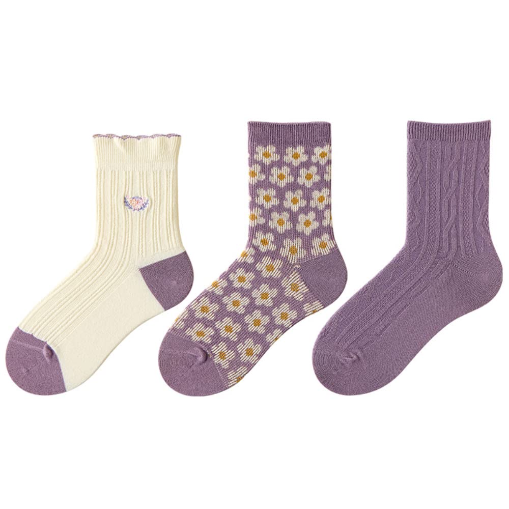 Nigeiyeme Women's 3-Pack Cute Japanese Fashion Crew Socks - Soft, Warm Cotton Socks with Fun Designs for Casual Wear, Work, and Everyday Comfort