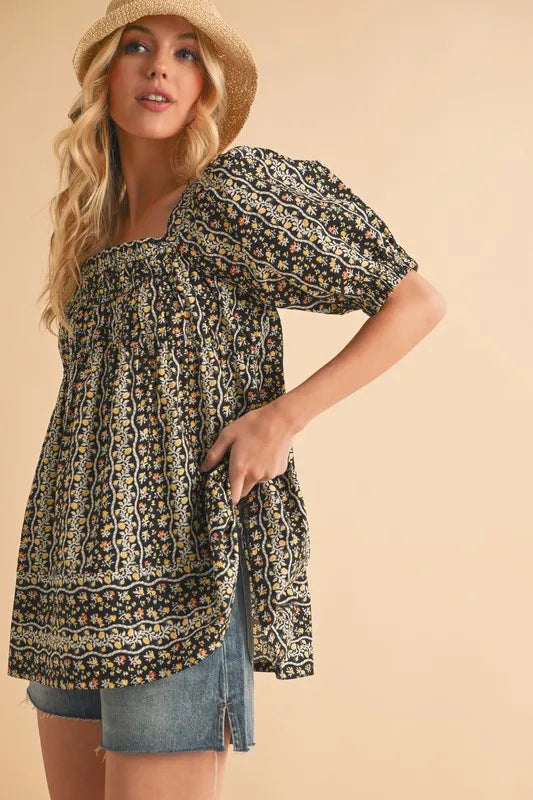 Floral Print Short Sleeve Babydoll Top for Women - Cute Summer Blouse for Casual Outings, Date Nights & Beach Vacations