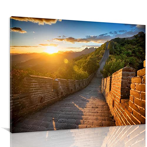 Great Wall at Sunset Framed Canvas Wall Art - 08x12 Inch Ready to Hang Landscape Painting for Bedroom, Office & Home Decor | Perfect Gift for Housewarming & Wall Decoration