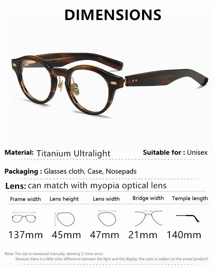Stylish Unisex Full Rim Round Titanium Acetate Eyeglasses 14150 - Lightweight & Durable Frame for Work, Reading & Everyday Wear