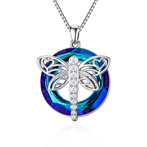 B-Dragonfly necklace-Blue Circle Crystal