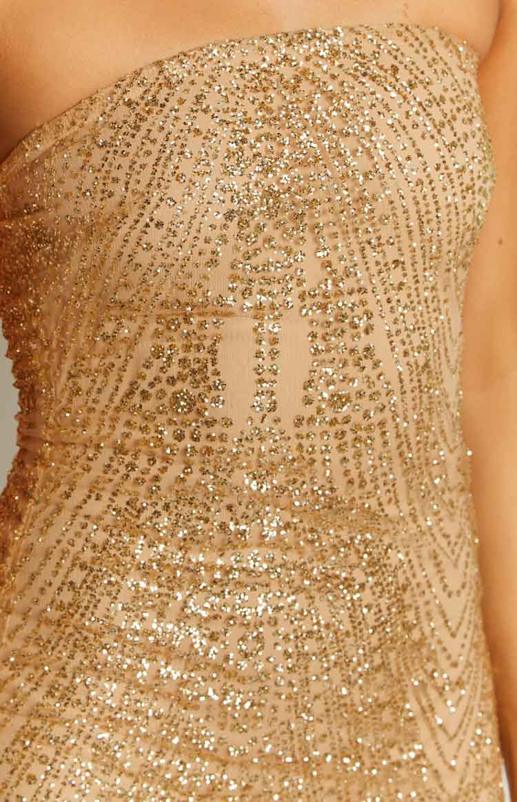 Elegant Chantel Gold Glitter Maxi Formal Dress for Women - Perfect for Prom, Evening Gala & Special Occasions
