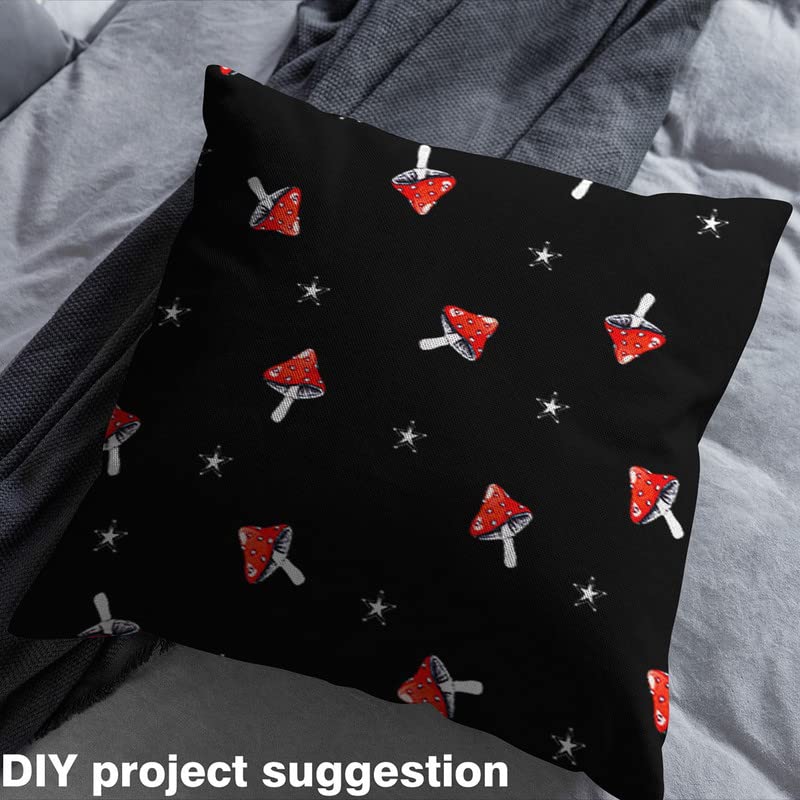 Kawaii Mushroom Upholstery Fabric by The Yard - Cute Mushroom & Star Print Waterproof Reupholstery Material for Chairs, Sofas & Home Decor (2 Yards, Red/Black) | Perfect for DIY Furniture, Nursery Decor & Outdoor Cushions