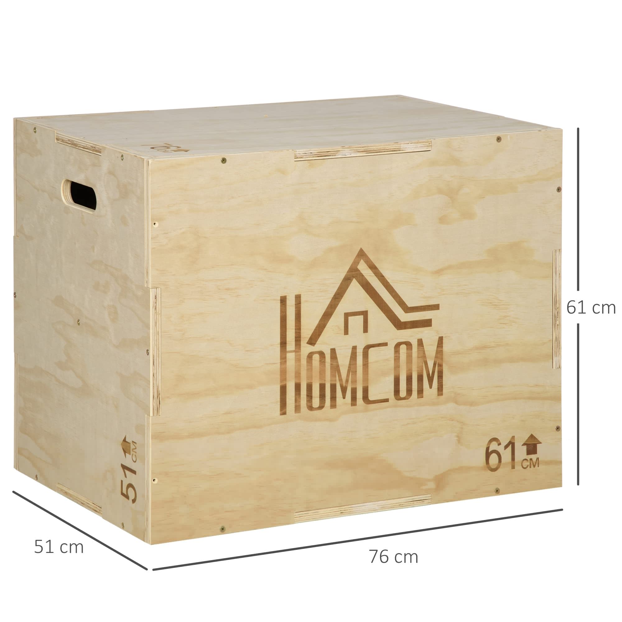 HOMCOM Adjustable 3-Height Plyo Box - Beech Wood Jump Box for Home Gym & CrossFit Training - Perfect for HIIT, Plyometrics & Strength Workouts