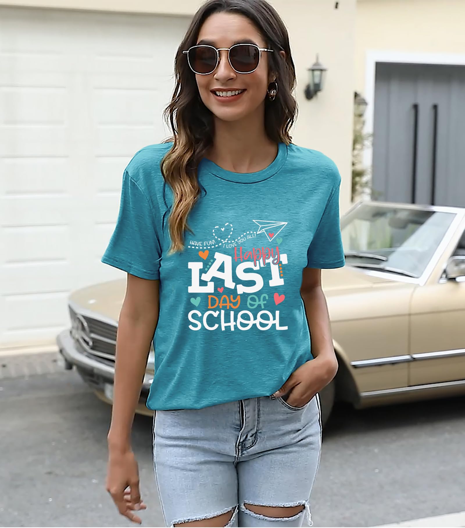 Happy Last Day of School Shirts for Women | Hello Summer Teacher Life Tops | Graduation Tee & Teacher Appreciation Gift | Casual Wear for School Events & Summer Celebrations