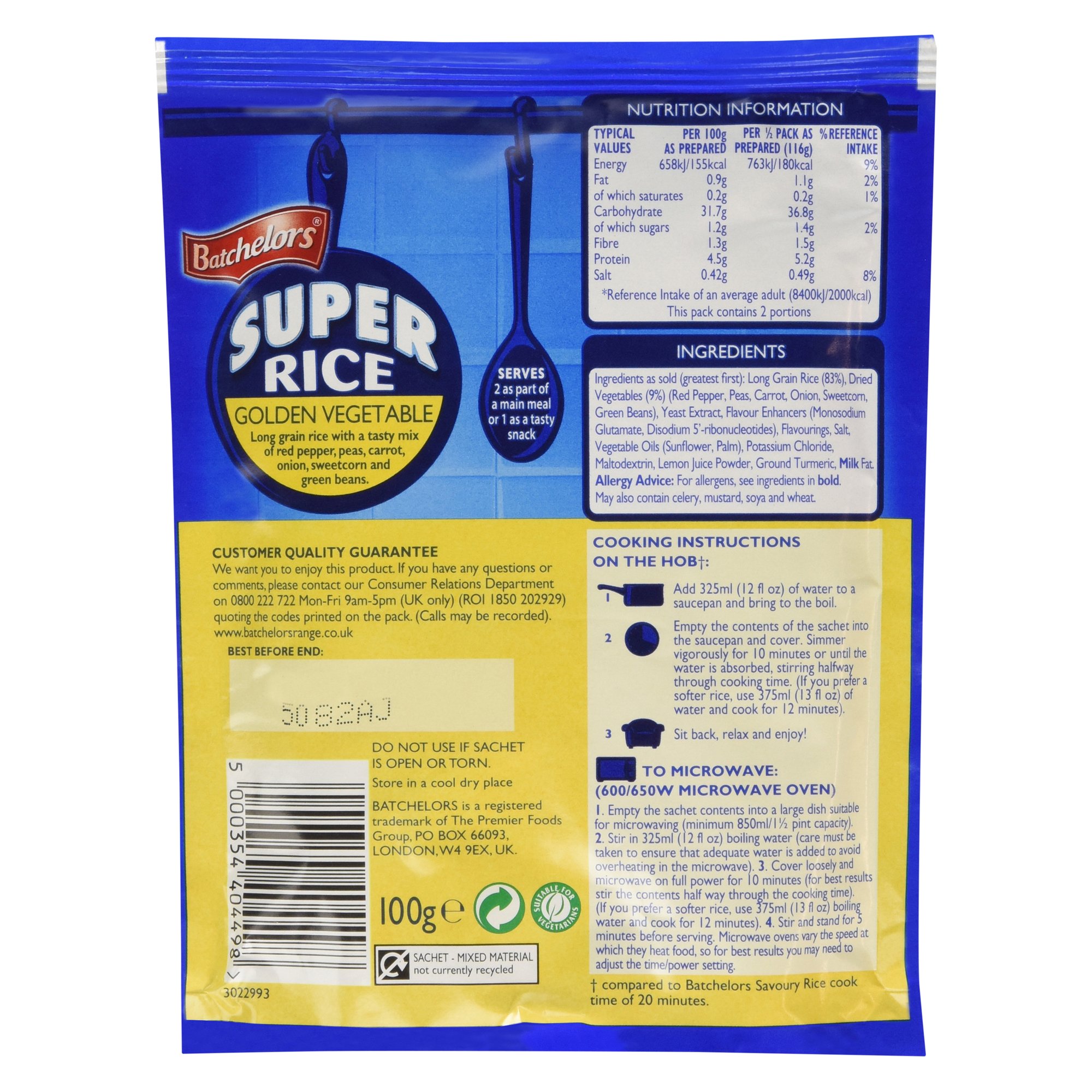 Batchelors Golden Vegetables Flavor Rice 100g - Quick & Easy Microwaveable Rice for Busy Weeknights, Meal Prep & On-the-Go Lunches