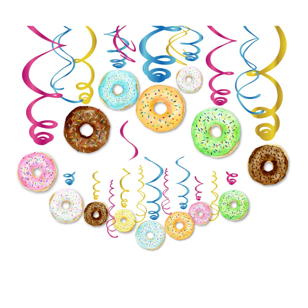 30-Pack Donut Hanging Swirl Decorations for Birthday Parties, Baby Showers & Classroom Decor - Colorful Donut Party Supplies for Kids, Boys, Girls & Home Celebrations (Perfect for Dessert-Themed Events & Nursery Decor)