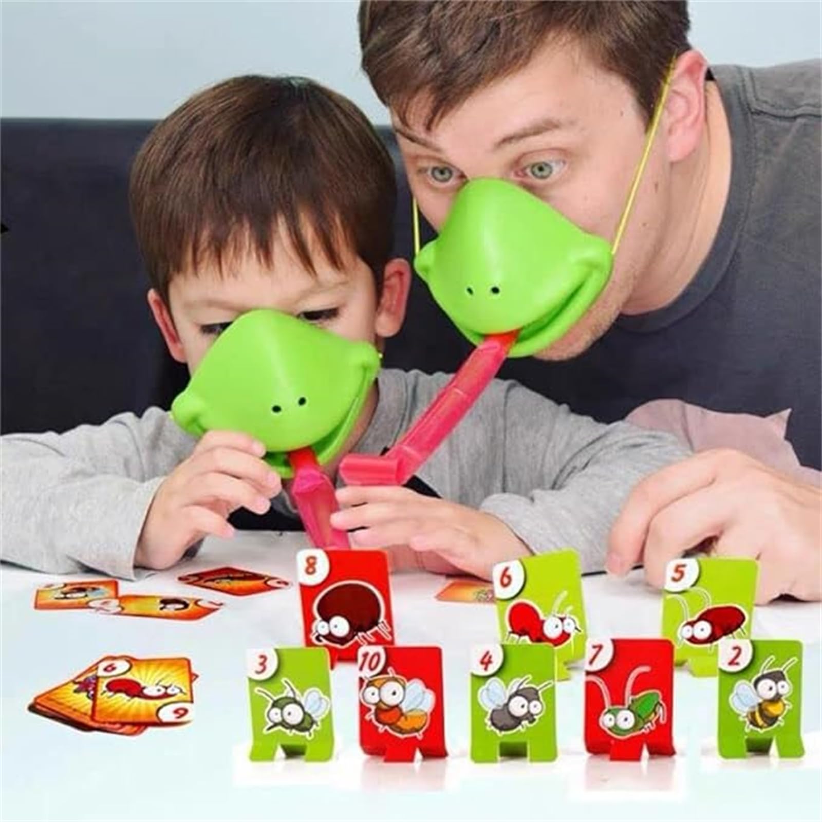 Frog Mask with Blow Tongue - Fun Frog Tongue Game for Kids & Adults - Lizard Tongue Party Game with Insect Cards - Interactive Blowing Air Face Mask for Halloween, Birthday Parties & Family Game Nights