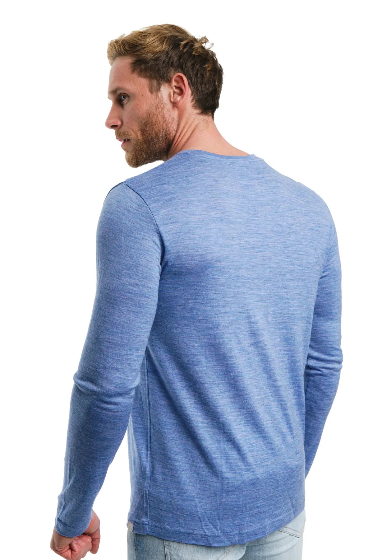 Premium Men's Merino Wool Long Sleeve Shirt - 165 GSM Deep Blue - Soft & Breathable Base Layer for Hiking, Travel & Winter Wear