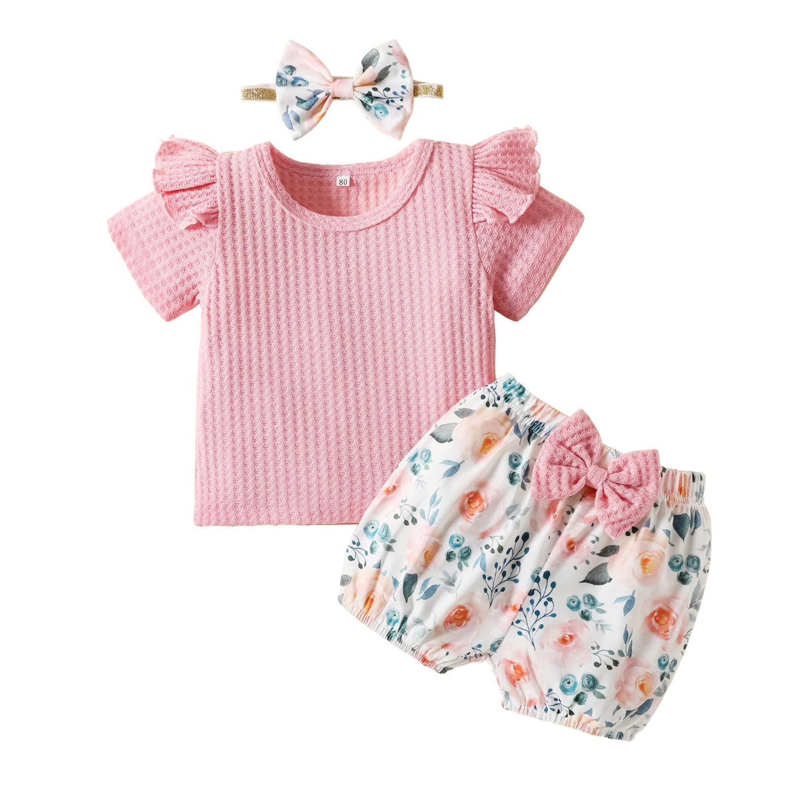 Newborn Baby Girl Romper Outfit Set - Floral Ribbed Romper, Shorts & Headband 3-Piece Summer Clothes for Toddlers | Perfect for Playdates, Beach Trips & Photo Shoots
