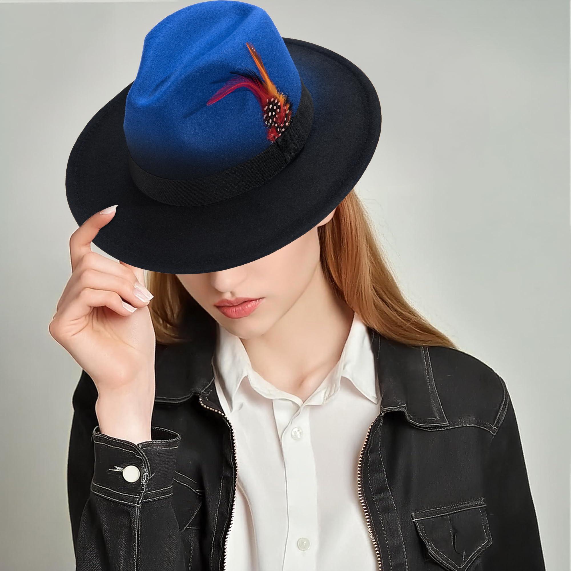 Stylish Women's Fedora Hat - Fashionable Gradient Felt Panama Hat with Chain & Feather Decoration | Perfect for Outdoor Events, Parties, and Summer Vacations