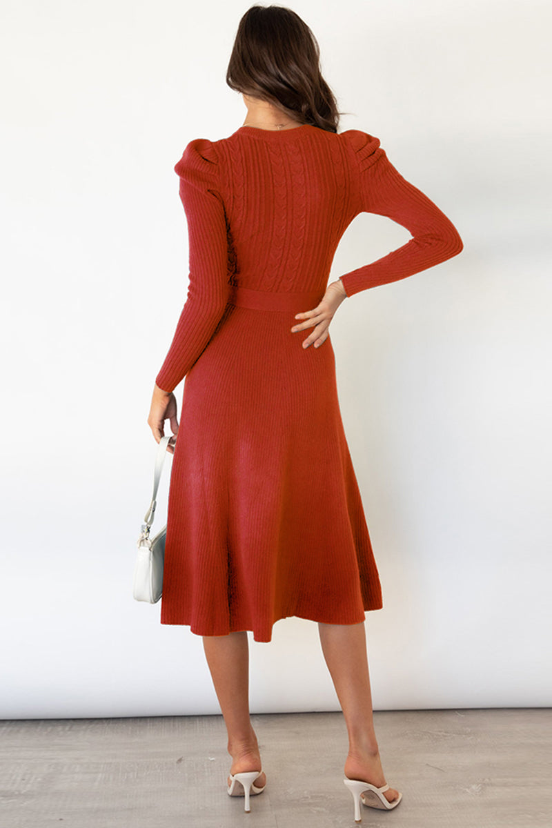 Elegant Long Sleeve Tie Waist Midi Sweater Dress for Women | Cozy Knit Fall Winter Outfit | Perfect for Office, Date Night & Holiday Parties