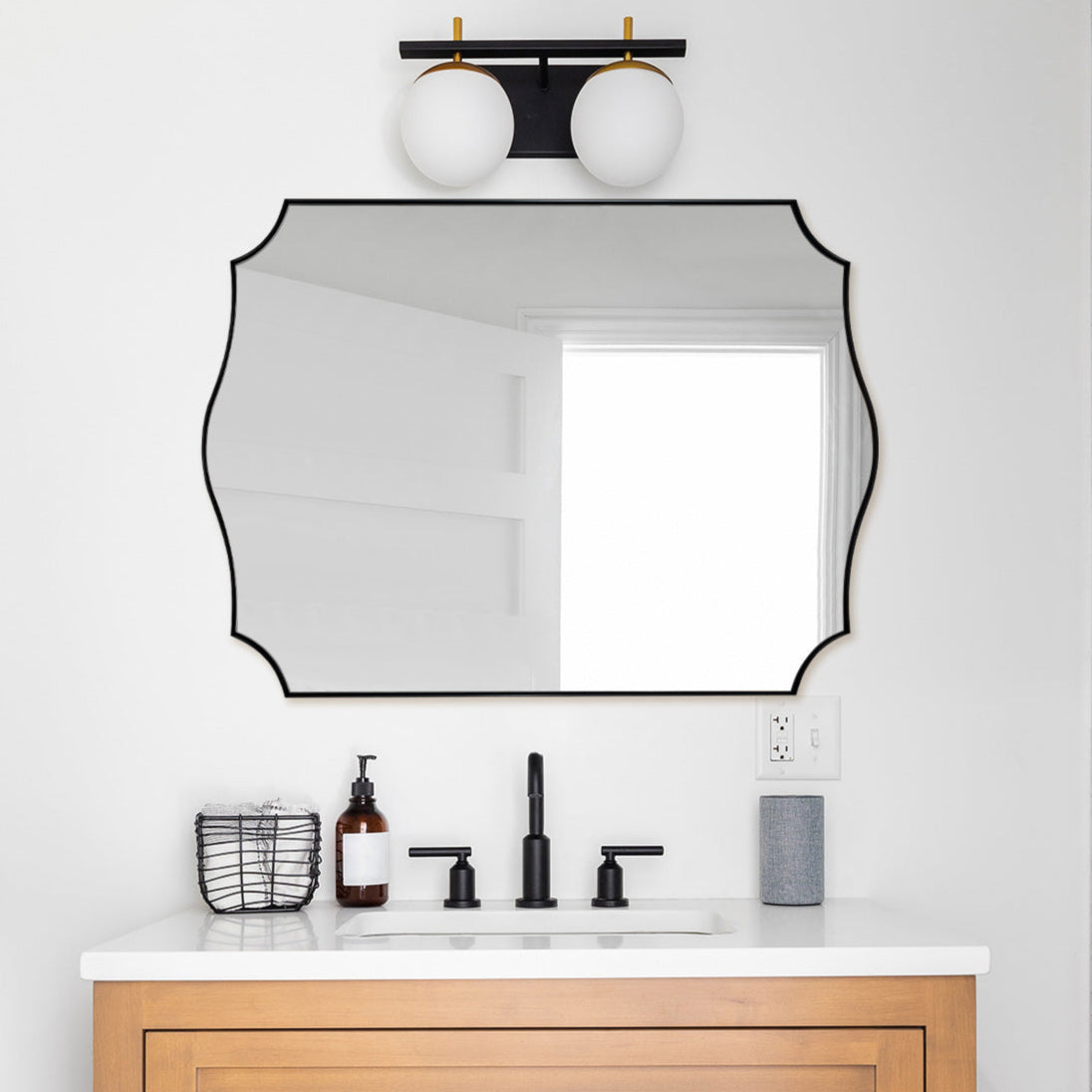 Contemporary Scalloped Rectangle Wall Mirror with Stainless Steel Frame - Elegant Home Decor for Living Room, Bedroom & Entryway