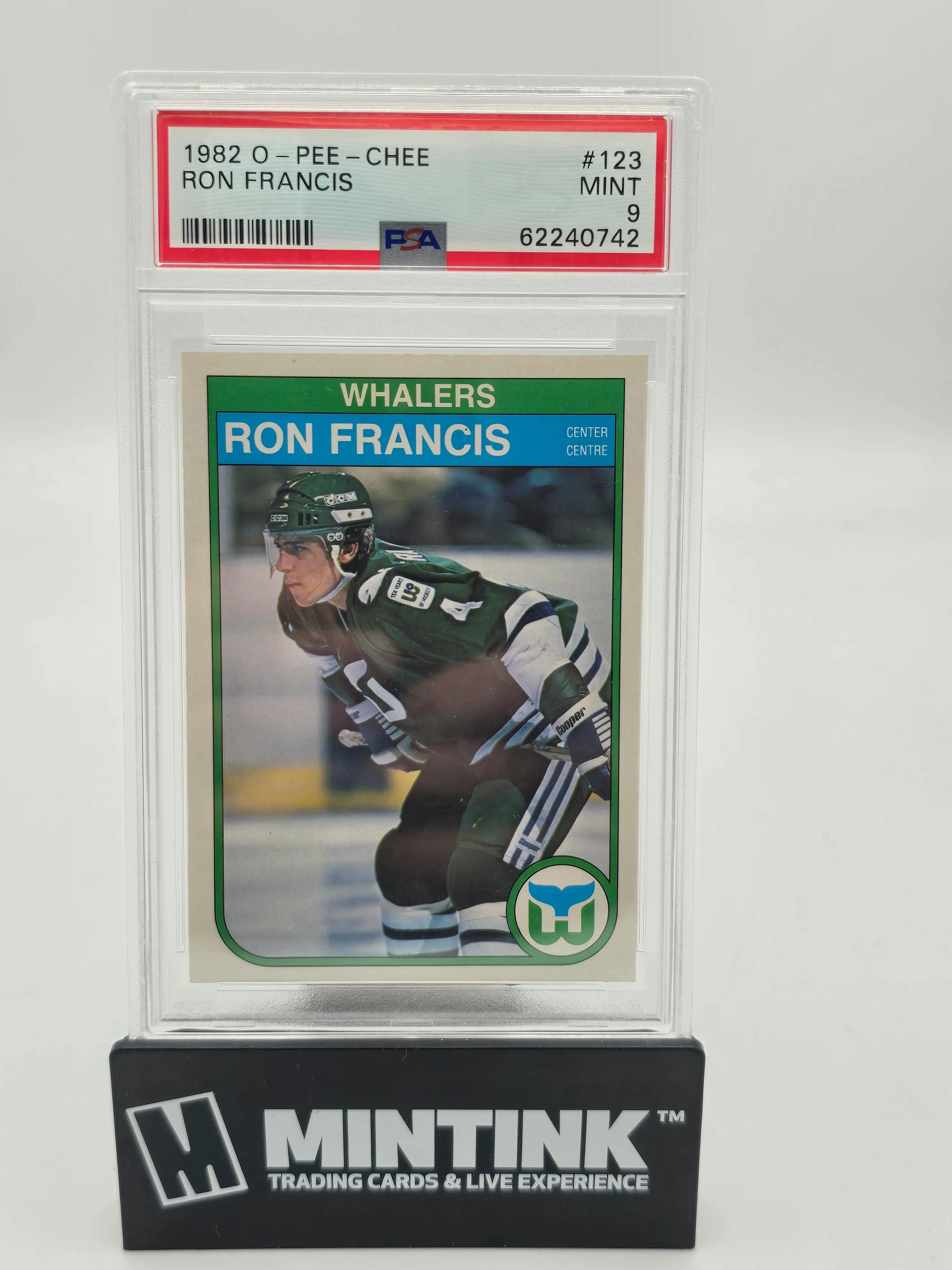 1982 O Pee Chee Hockey Ron Francis RC Rookie PSA 9 #123 - Rare Vintage Hockey Card for Collectors & Sports Memorabilia Fans - Perfect for Display, Investment & Nostalgic Hockey Enthusiasts