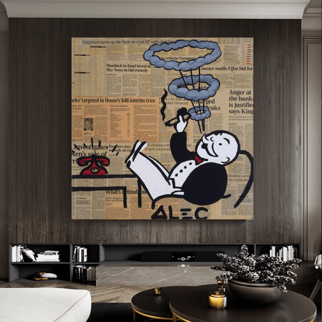 Alec Monopoly Smoking Cigar Canvas Wall Art - Modern Pop Art Home Decor for Living Room, Bedroom & Office