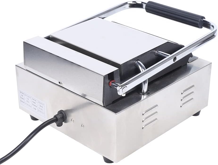 Commercial Electric Griddle 110V - 1800W Single Panini Press Grill & Sandwich Toaster with Smooth Flat Surface, Includes Cleaning Sponges - Perfect for Restaurants, Cafes, Food Trucks & Home Kitchens - Make Hamburgers, Paninis, Grilled Cheese & More