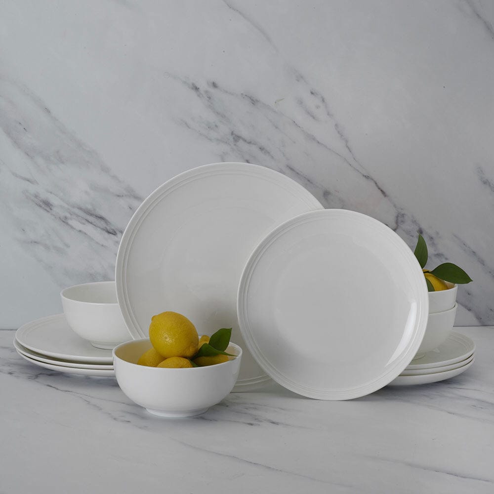 Kyler 12-Piece Dinnerware Set - Porcelain Plates, Bowls & Mugs for 4 People - Elegant Dinnerware for Family Meals, Dinner Parties & Everyday Use