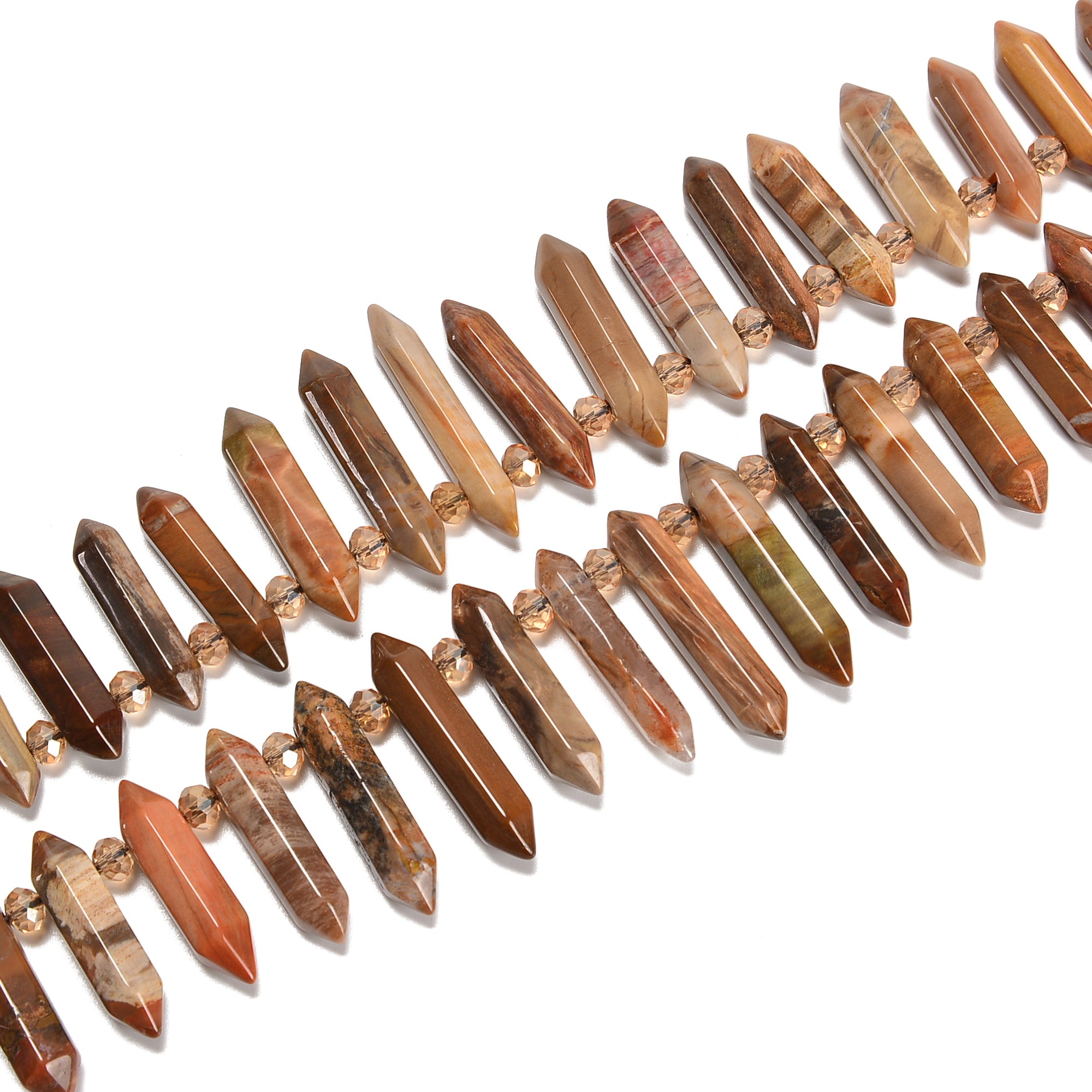 Natural Petrified Wood Faceted Beads Strand - 8x25mm to 8x35mm Graduated Size for Jewelry Making, DIY Crafts, Meditation & Healing Stones | 15.5 Inch Strand for Necklaces, Bracelets & Spiritual Practices