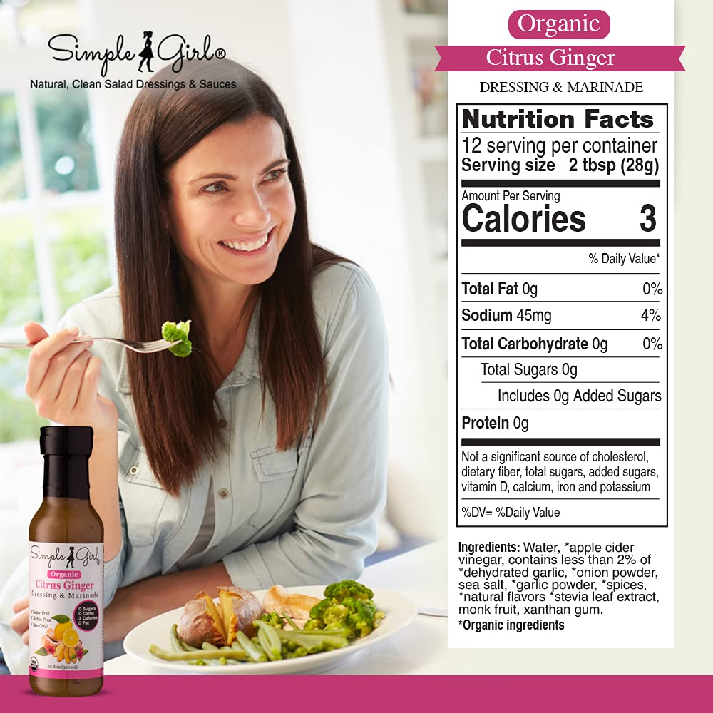 Sugar Free Citrus Ginger Salad Dressing & Marinade - No Carb, Fat Free, Gluten Free Healthy Dressing for Weight Loss & Keto Diet - 12oz Bottle (2 Pack) - Perfect for Salads, Grilled Chicken & Asian Cuisine