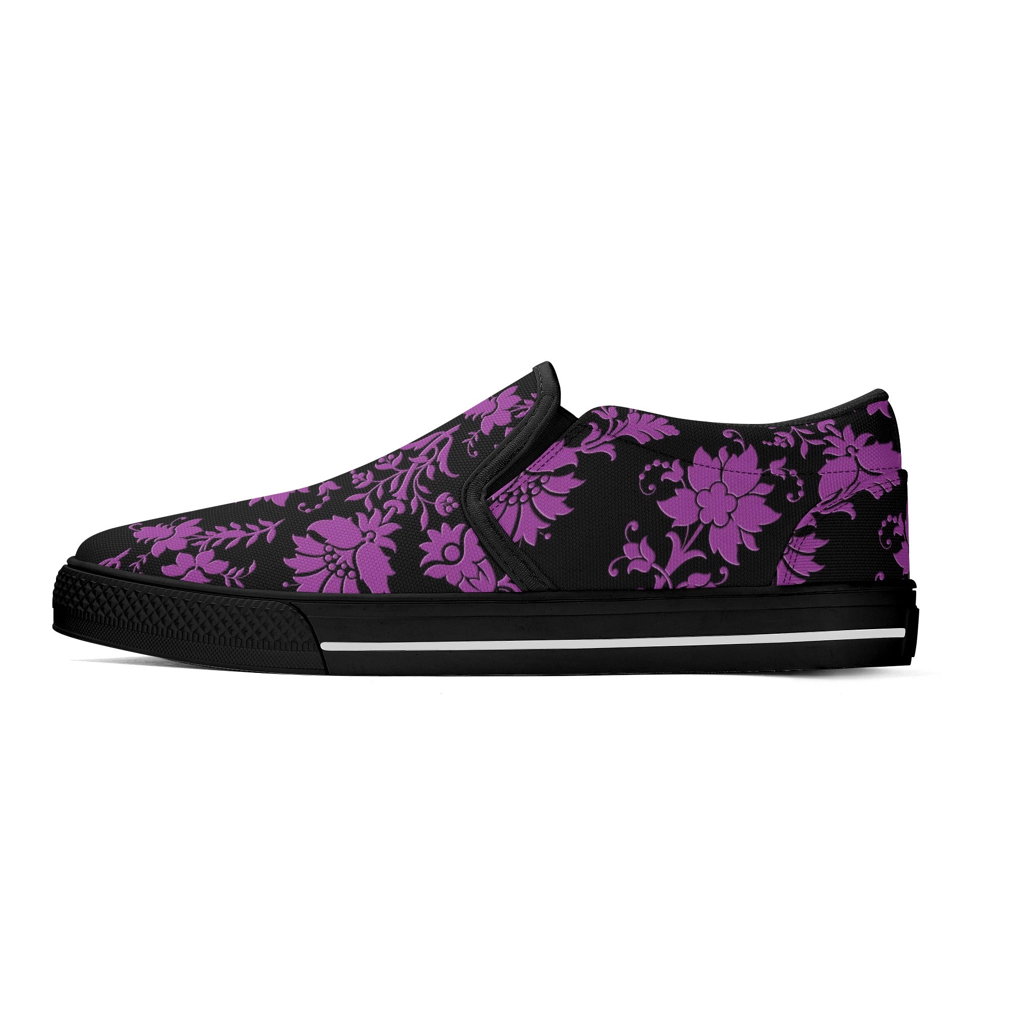 **Women's Purple Floral Slip-On Shoes - Comfortable & Stylish Casual Loafers for Walking, Work & Everyday Wear**