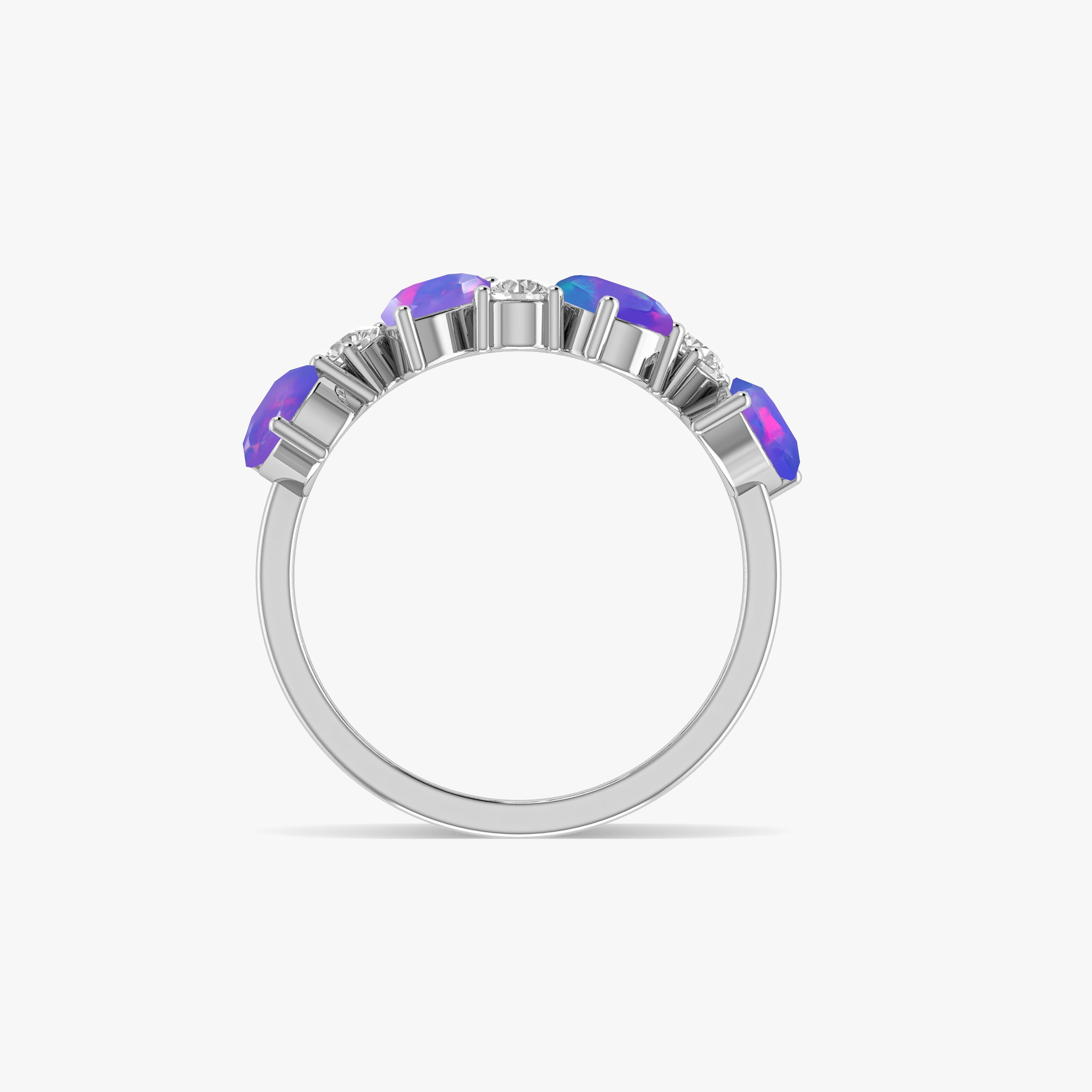 Lavender Fire Opal Four Stone Ring - Elegant Sterling Silver Jewelry for Women | Perfect for Weddings, Anniversaries & Special Occasions