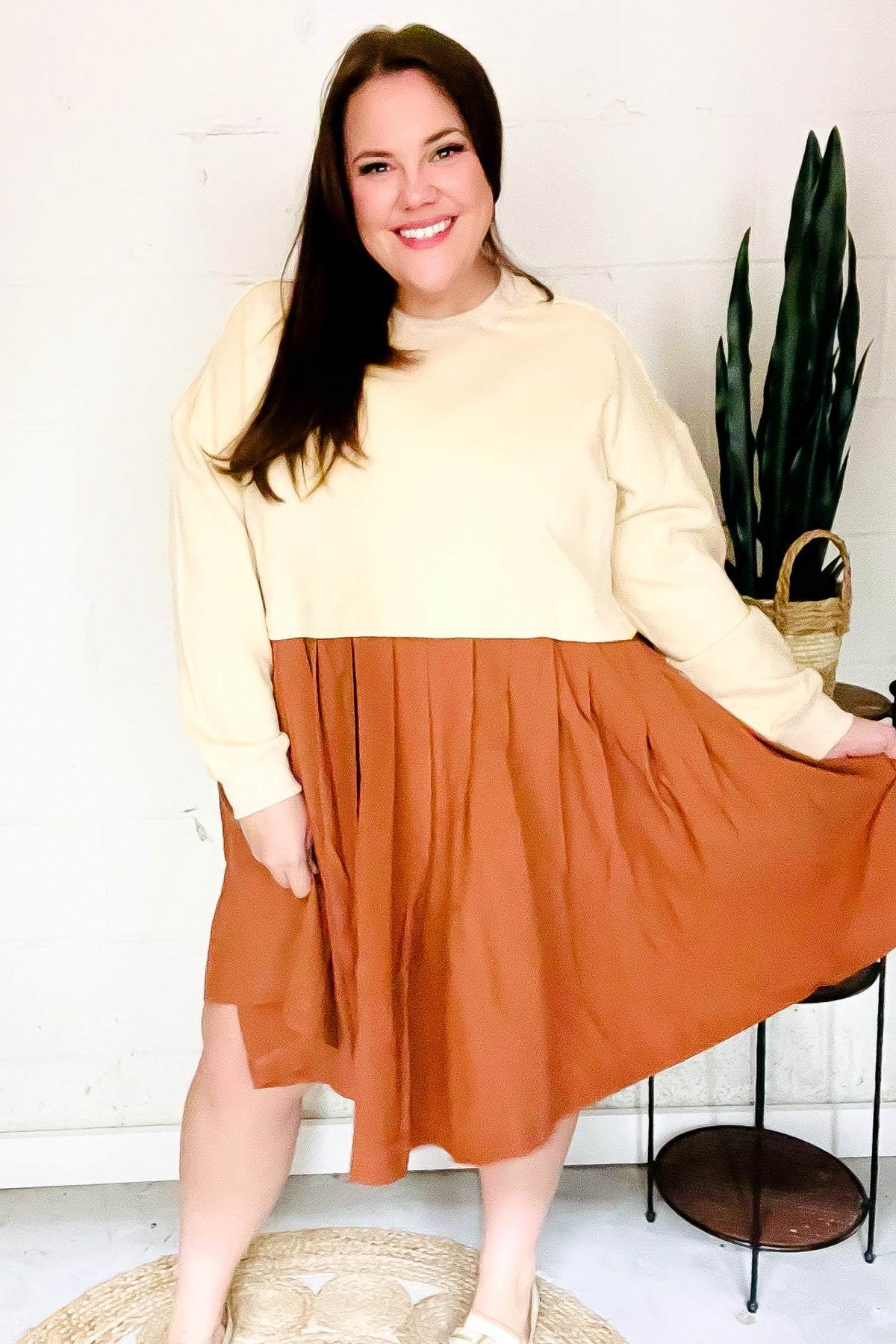 Stylish Bedazzled Cream & Rust Pleated Skirt - French Terry Cotton Dress for Women | Casual & Party Wear | Perfect for Date Nights, Office Outfits & Special Occasions