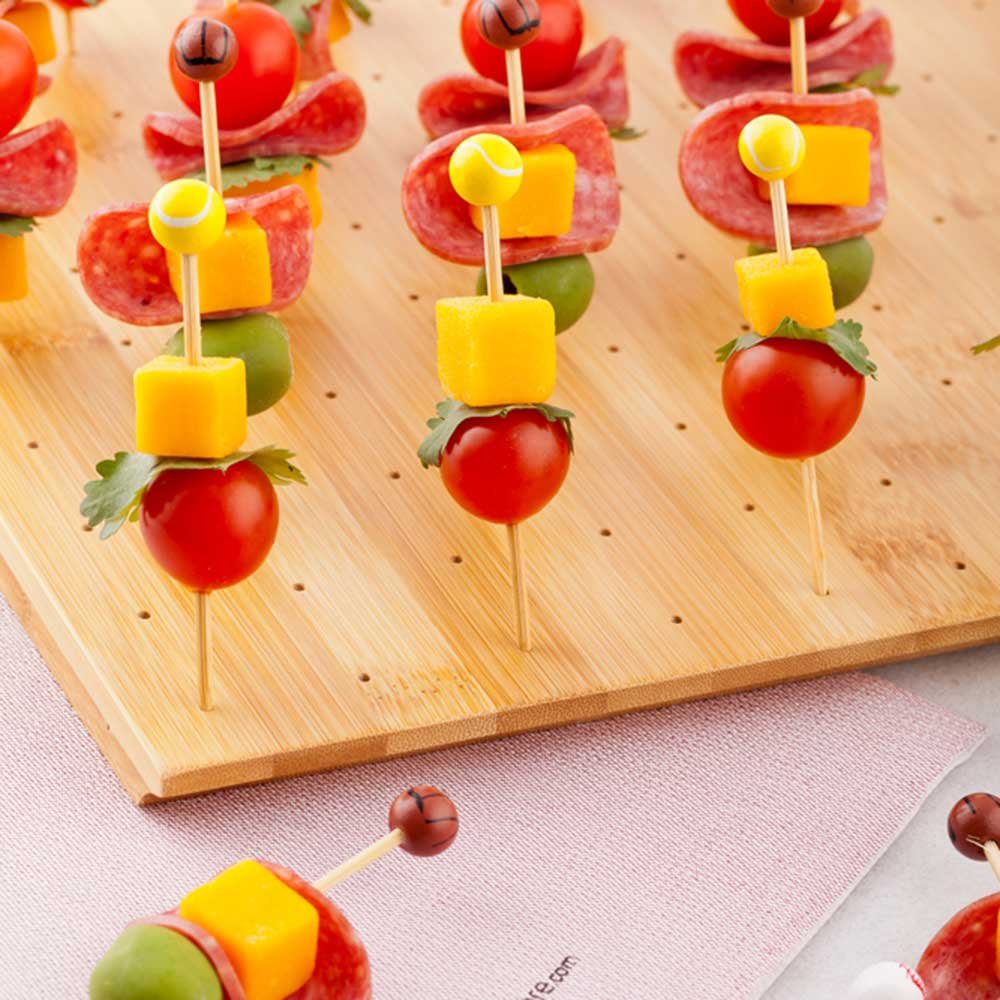 Restaurantware 12 x 12 x 1 Inch Bamboo Skewer Holder with 20 Slots - Durable Pick Stand for Buffets, Banquets & Catering Events | Perfect for Party Supplies, BBQ, and Food Display