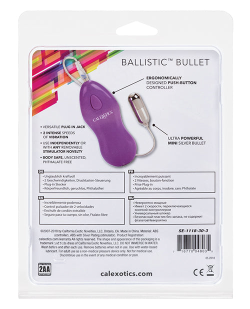 Ballistic Mini Bullet Vibrator with Wired Remote Control - Purple | Rechargeable Personal Massager for Couples & Solo Play | Bedroom & Travel Use