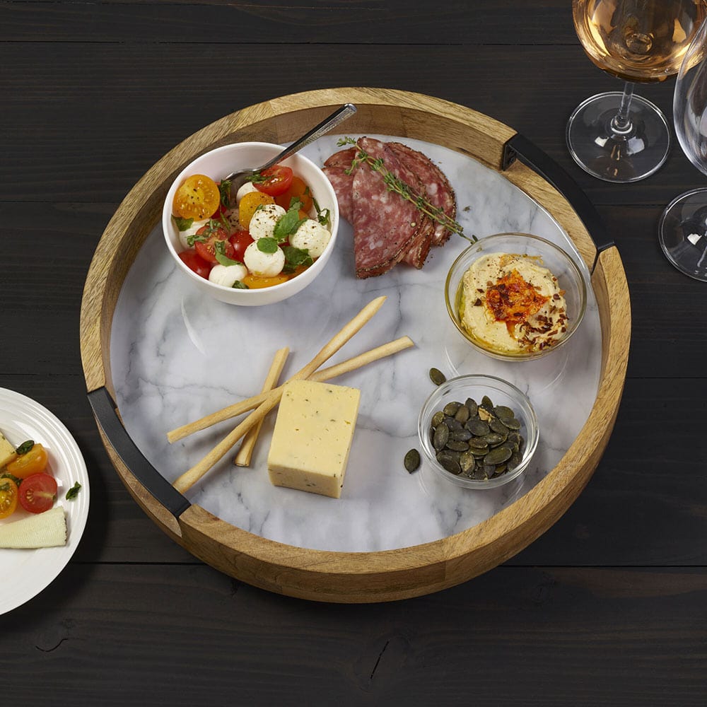 Gray Marble Lazy Susan Serving Tray - 12 Inch Rotating Turntable for Dining Table, Kitchen Counter, Buffet & Party Serving - Perfect for Spices, Condiments, Appetizers & Desserts