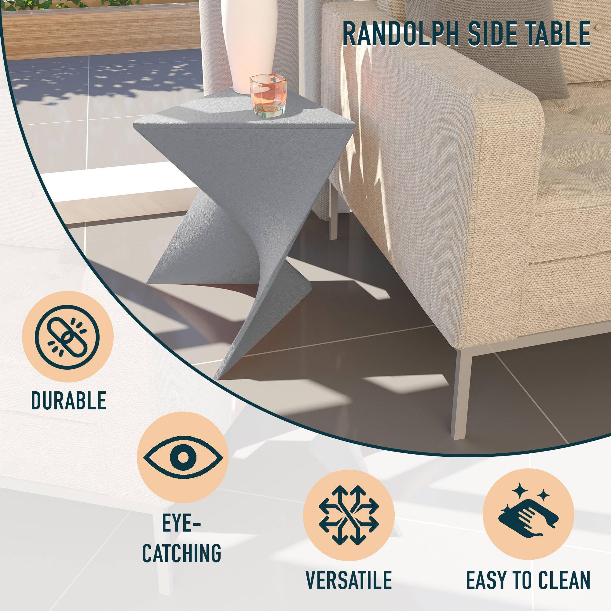 Modern Accent End Table - LeisureMod Randolph Side Vanity Table with Storage, Grey Finish | Perfect for Living Room, Bedroom, or Office Decor