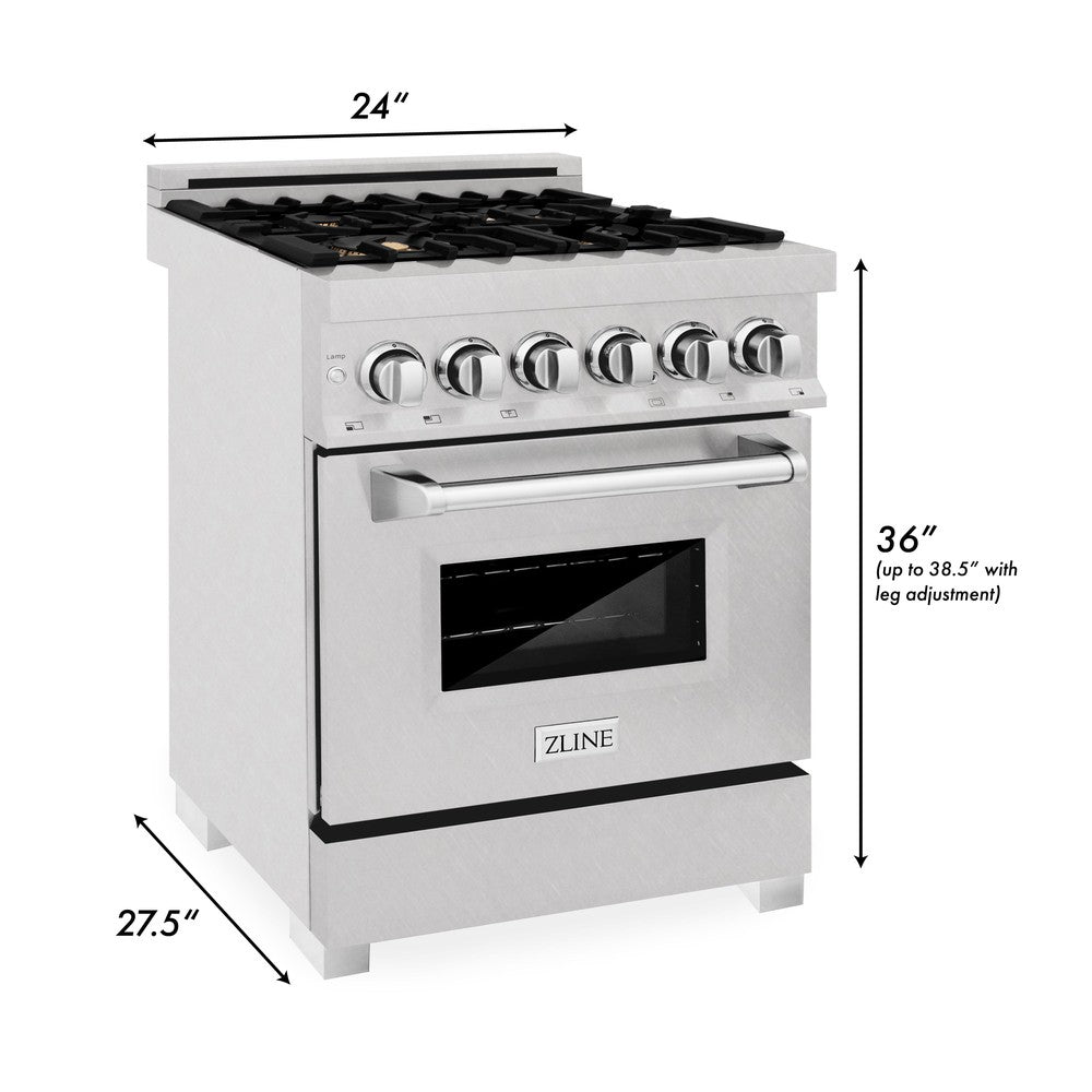 ZLINE 24 Inch 2.8 Cu. Ft. Dual Fuel Range - Gas Cooktop & Electric Convection Oven in Satin Stainless Steel with 4 Brass Burners (RAS SN BR 24) | Perfect for Home Kitchens, Cooking Enthusiasts & Professional Chefs