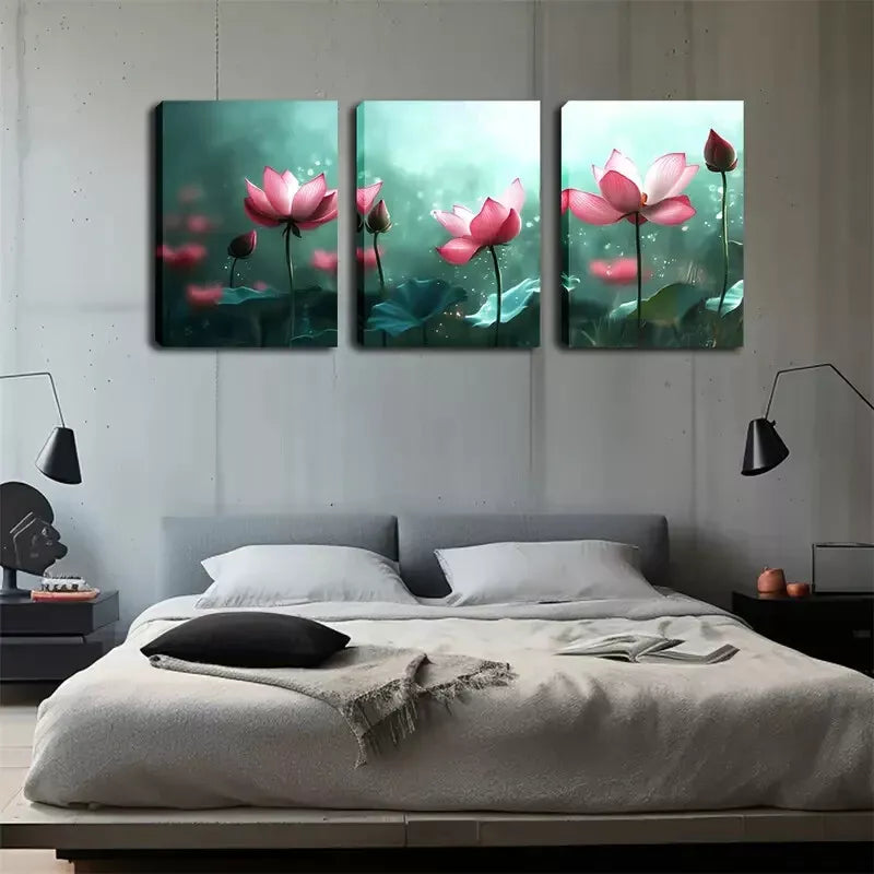 3-Piece Pink Lotus Bloom Wall Art Set - Framed Canvas Prints 40x60cm - High Quality Australian Made - Ready to Hang - Perfect for Living Room, Bedroom & Office Decor