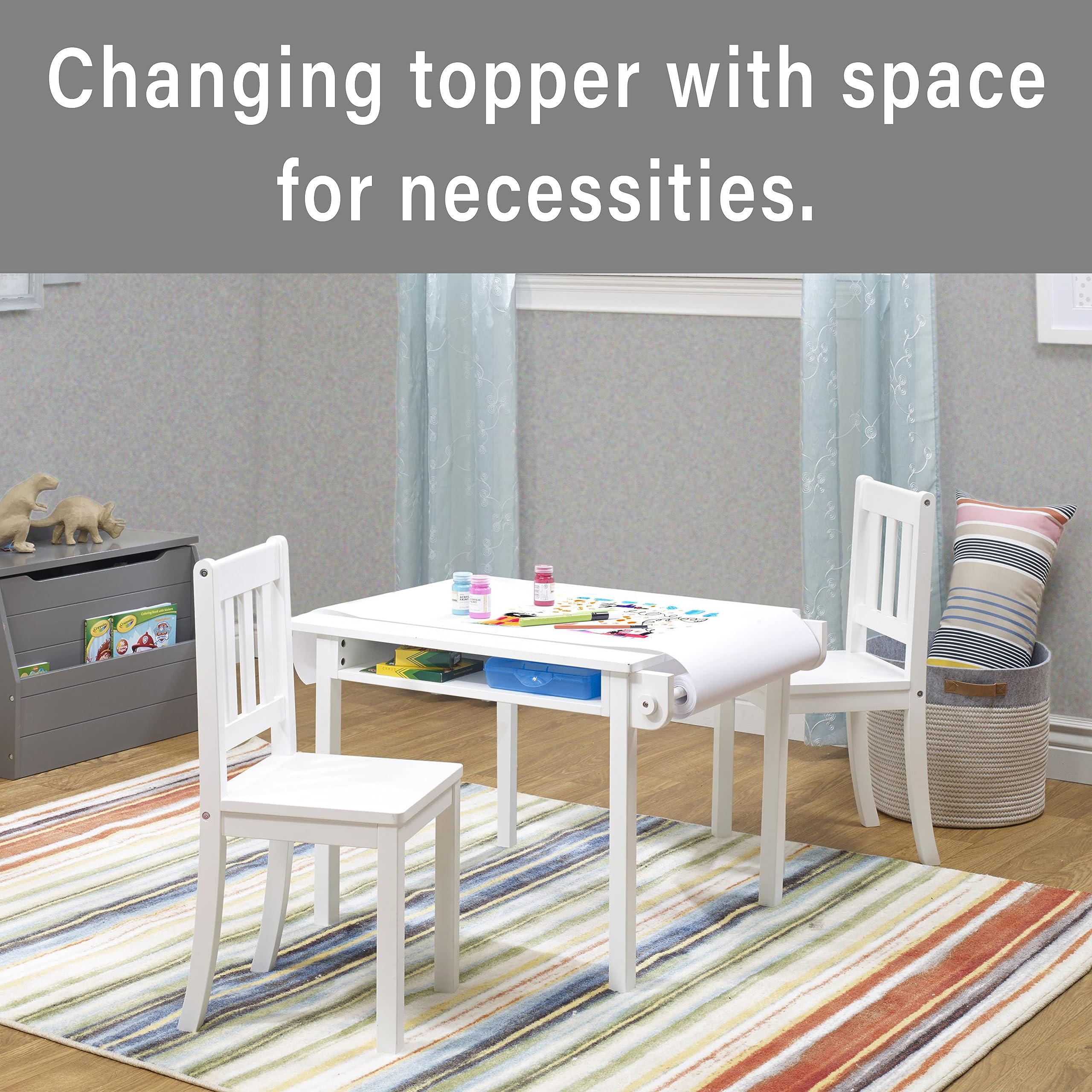 Sorelle Kids Wooden Table and Chair Set (2 Chairs Included) - Imagination Table for Arts & Crafts, Snack Time, Play & Learning - White Children's Furniture Set - Perfect for Playrooms, Daycares & Home Schooling