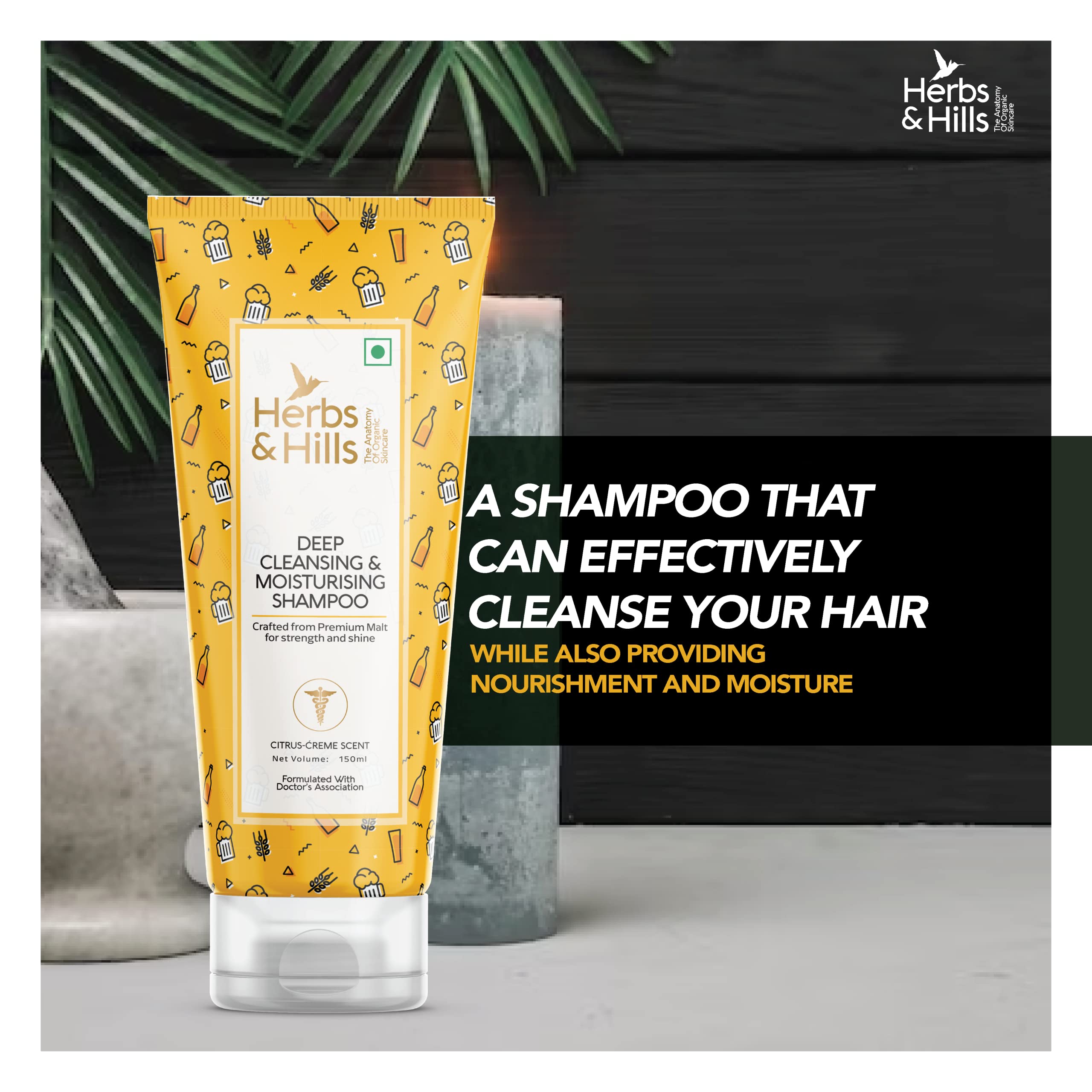 Herbs & Hills Deep Cleansing & Moisturizing Shampoo for Hair Growth & Damage Repair - 150ml Natural Premium Shampoo for Smooth & Shiny Hair | Daily Use, Salon Results at Home, Perfect for Dry & Damaged Hair Care