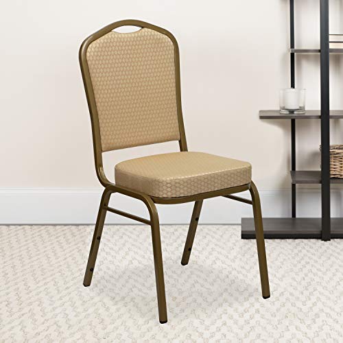 Beige Patterned Fabric/Gold Frame