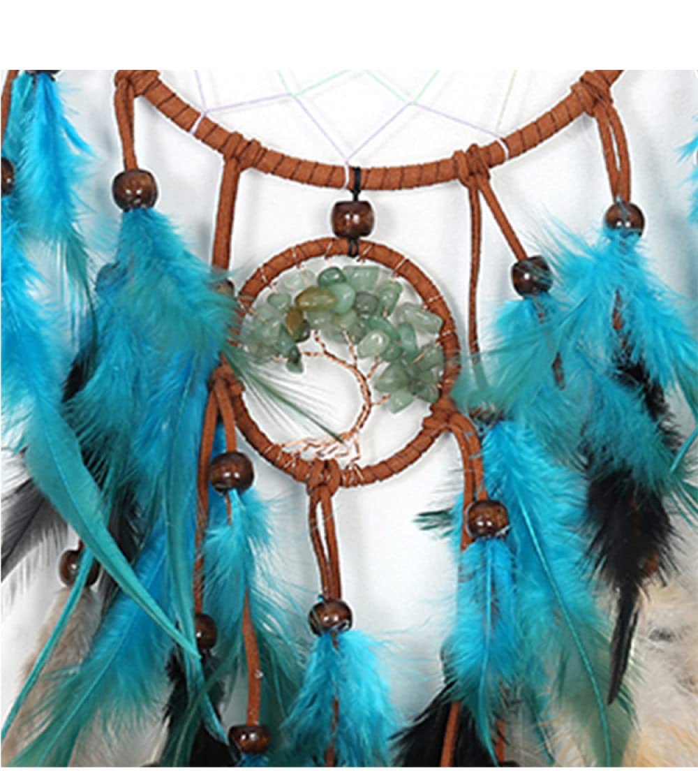 Handmade Crystal Stone Dream Catcher Wall Hanging - Boho Tree of Life Decor with Feathers for Bedroom, Nursery & Dorm Room | Perfect Spiritual Gift for Women & Teens | Meditation Room & Yoga Studio Decor