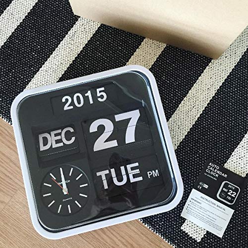 Fartech Retro Modern 12-Inch Auto Flip Calendar Clock - Wall & Desk Digital Clock with Date Display (White) | Perfect for Office, Home Decor, and Gift Ideas