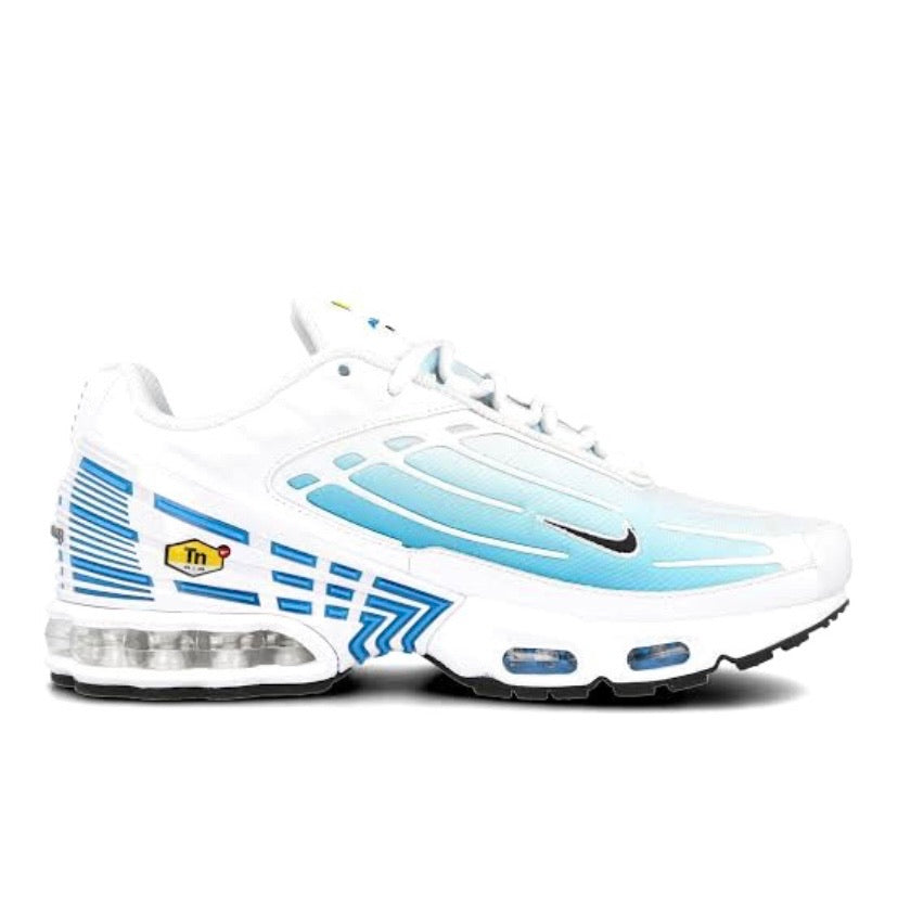 Nike Air Max Plus III Running Shoes - White, Black & Laser Blue for Men | Comfortable Athletic Sneakers for Running, Gym & Casual Wear