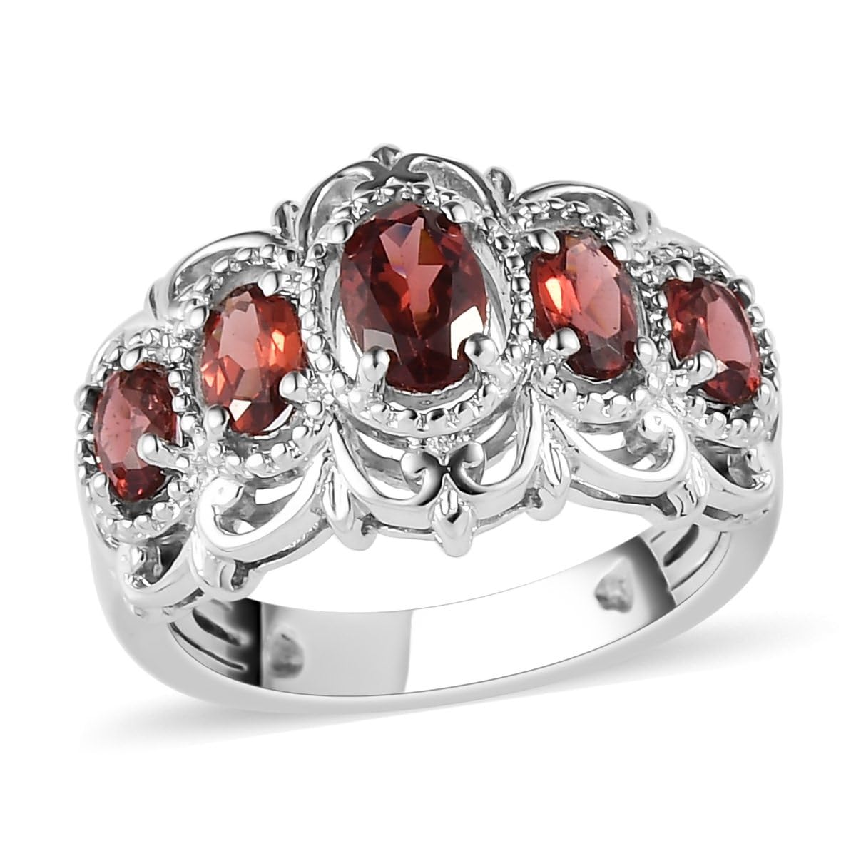 Shop LC Garnet 5 Stone Statement Ring for Women - Platinum Plated Red Crystal Victorian Style Jewelry - Perfect Birthday Gift, Anniversary Present & Special Occasion Accessory