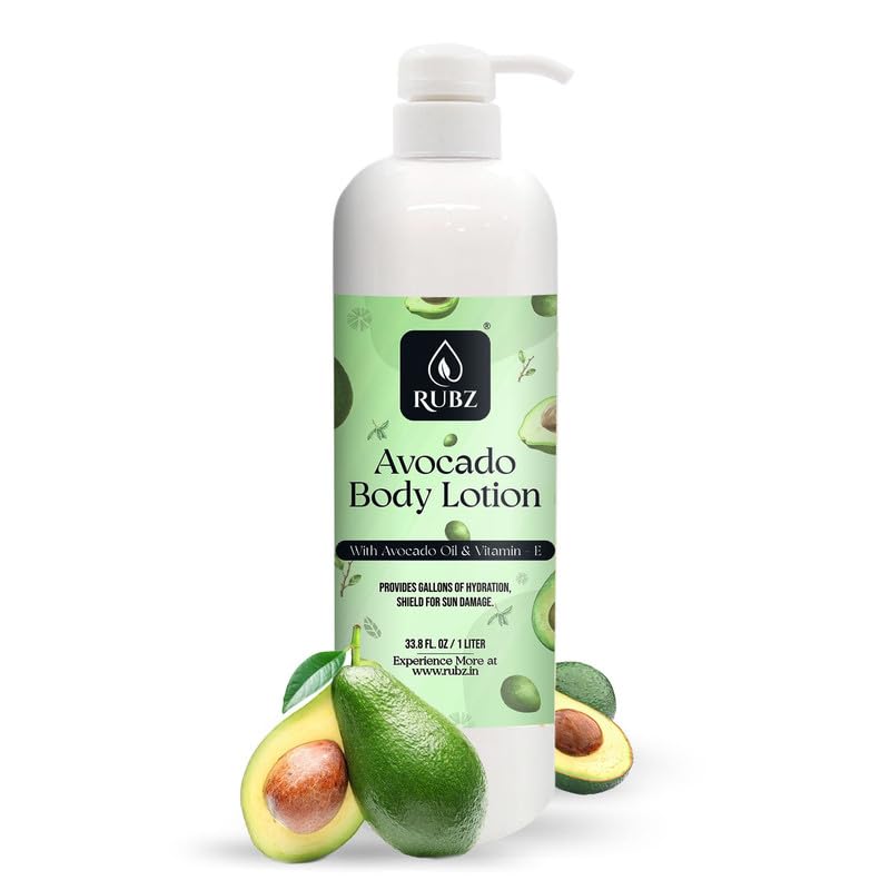 Rubz Avocado Body Milk with Pure Avocado Oil - 1 Kg Bulk Body Lotion (1 Liter) | Deep Moisturizing for Dry Skin | Perfect for Hotels, Spas, Salons & Home Use