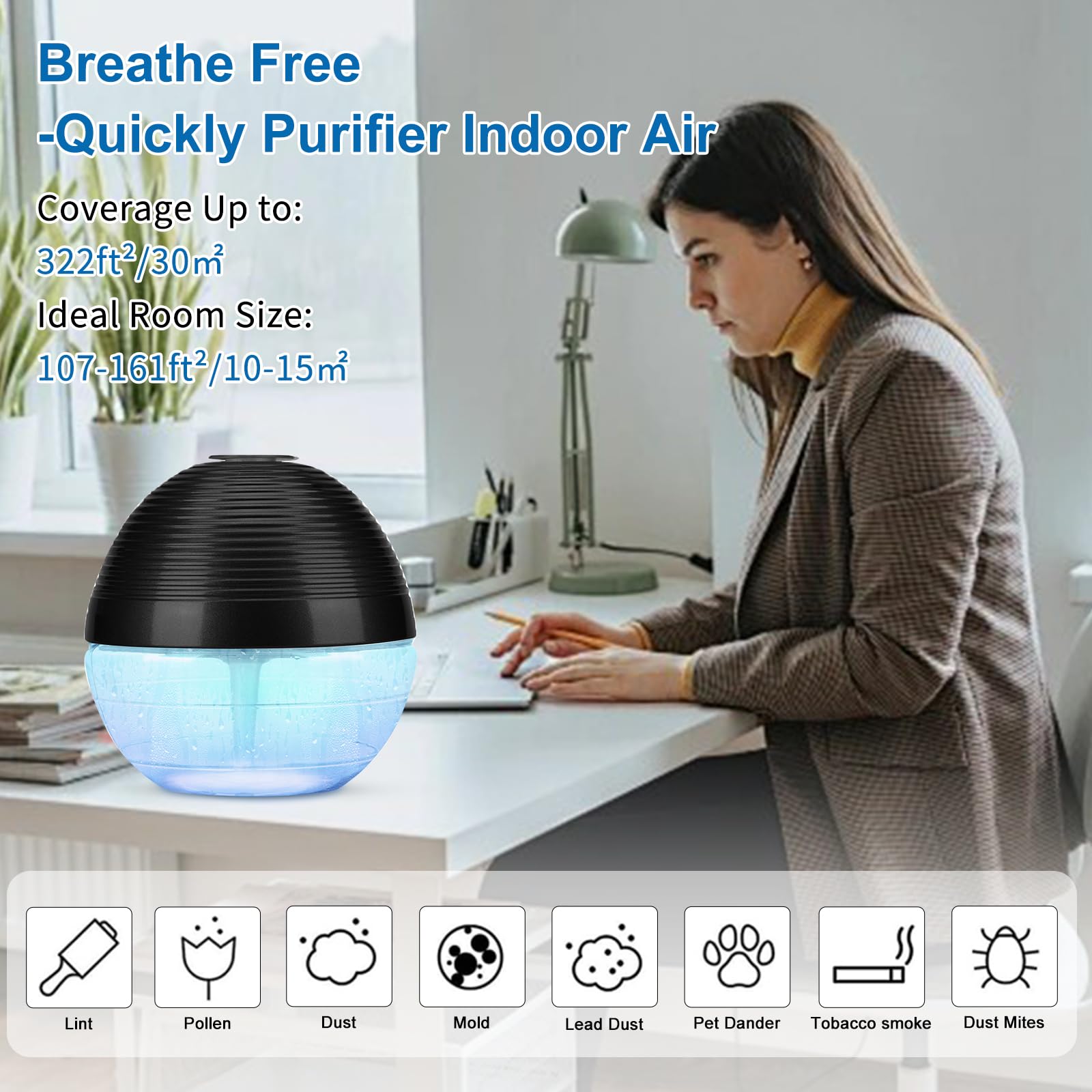 Water-Based Air Purifier & Freshener with 6 Colorful LED Lights - Portable Air Washer & Revitalizer for Home, Office, Bedroom (Black) | Improves Indoor Air Quality & Creates Relaxing Atmosphere