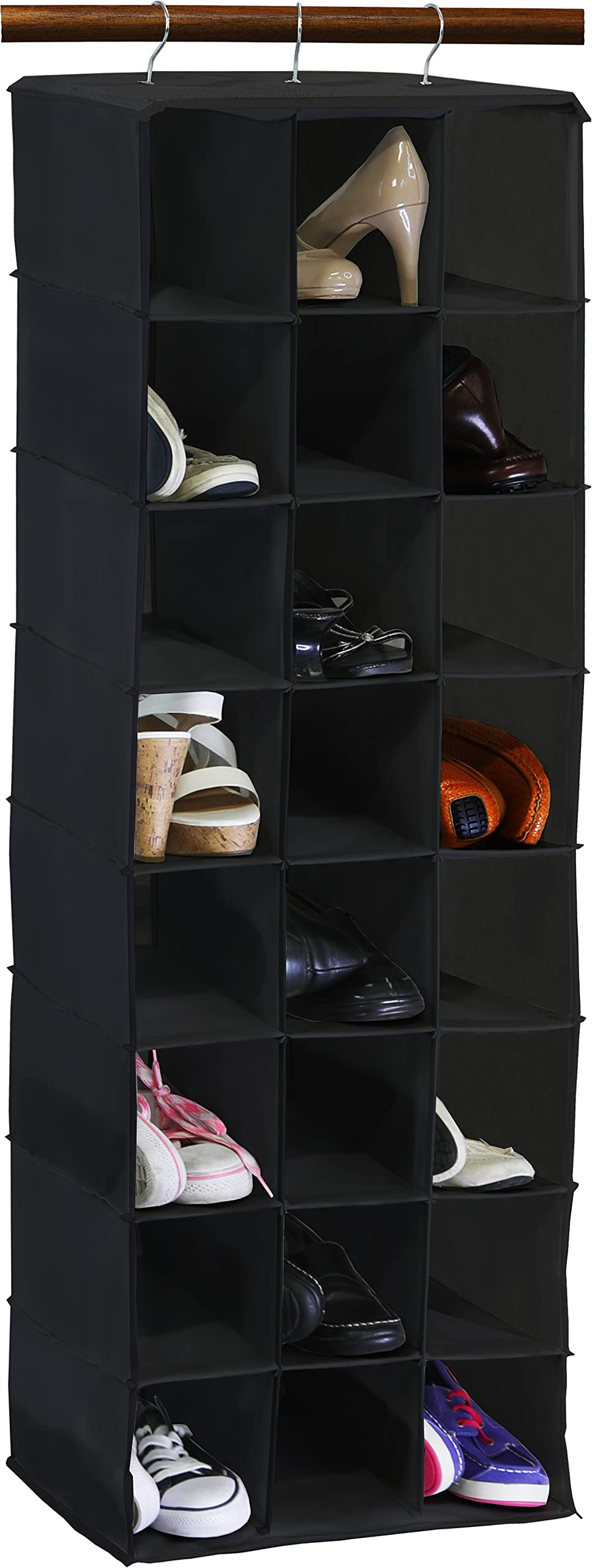 Simple Houseware 24-Section Hanging Closet Organizer & Shoe Shelf - Space Saving Storage for Shoes, Accessories & Clothes - Perfect for Bedroom, Closet & Dorm Organization (Black)
