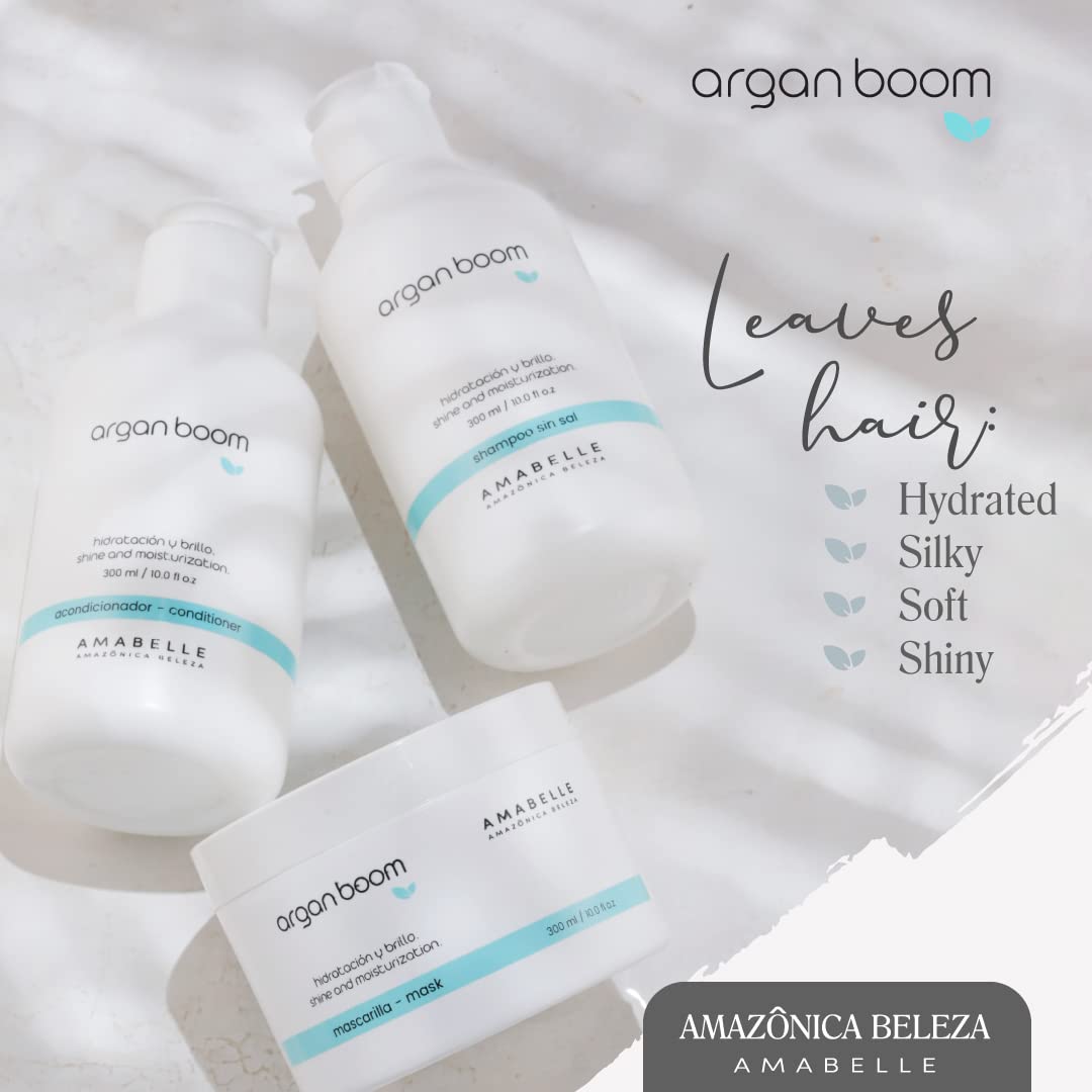 AMAZONICA BELEZA Argan Oil & Vitamin E Hair Care Set - Hydrating Shampoo, Conditioner & Hair Mask for Dry, Damaged Hair - Intense Moisture & Repair Treatment (10 Oz Each) - Perfect for Daily Hair Care & Salon-Quality Results at Home