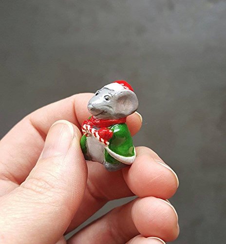 Miniature Porcelain Santa Mouse Figurine - Christmas Tree Ornament & Holiday Home Decor for Xmas, Winter, Party, Gift Giving