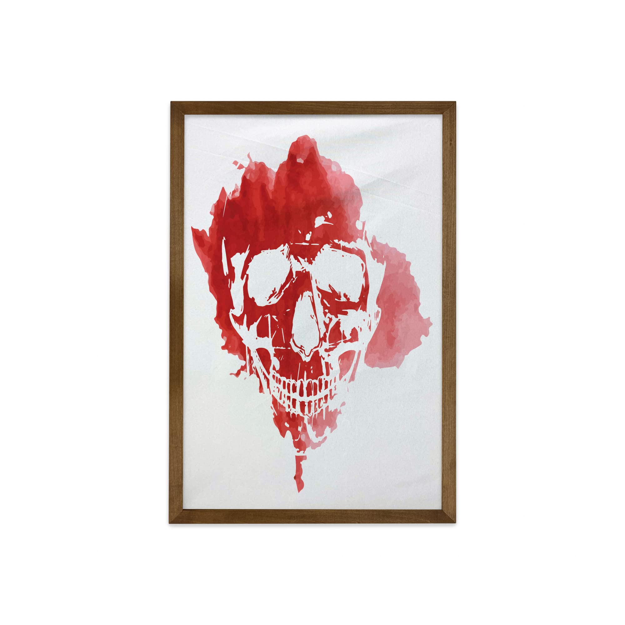 Ambesonne Gothic Horror House Framed Wall Art - Watercolor Skull Head with Brush Stroke Skeleton Design, Voodoo Style Home Decor - 23