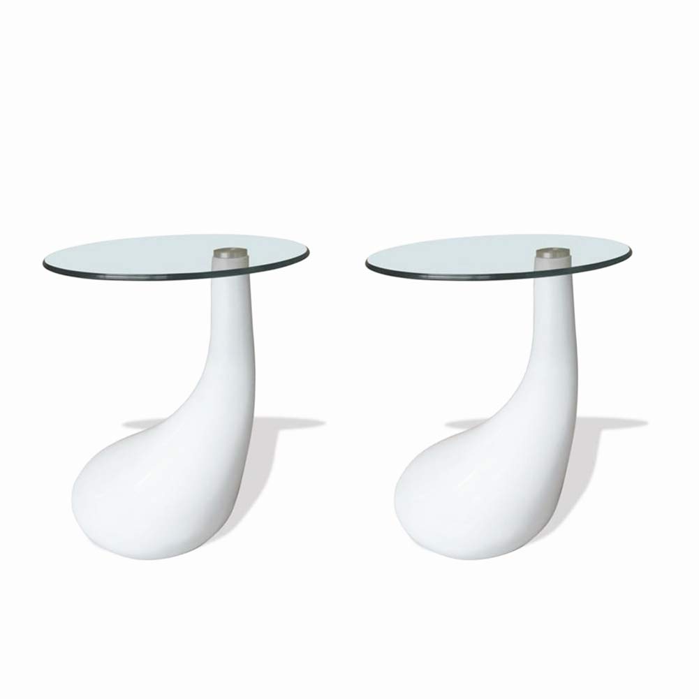 2-Piece Round Glass Top Coffee Table Set - High Gloss White Modern End Tables for Living Room, Lounge & Office Decor | Perfect for Small Spaces & Contemporary Home Design