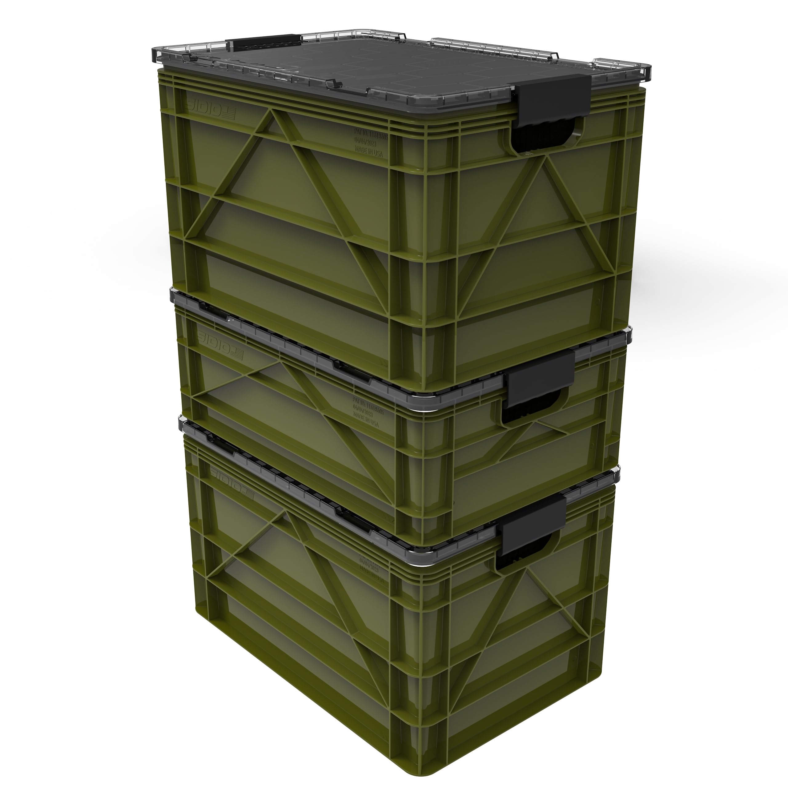 Crate Pro Pack - 2 Full-Size & 1 Half-Size Heavy Duty Stackable Plastic Storage Bins with Lids and Dividers - Durable Organizer Totes for Home Office, Garage, Closet, and Outdoor Camping Use - Perfect for Storage, Organization, and Moving Supplies