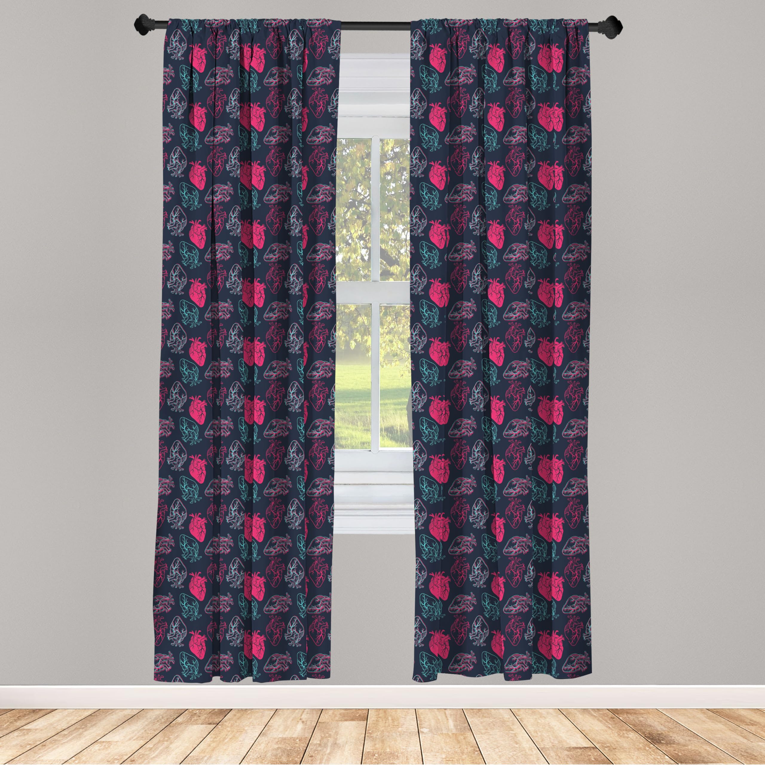 Ambesonne Human Anatomy Curtains - Anatomical Heart Veins & Stems Design, 2 Panel Window Treatments for Living Room & Bedroom, 28