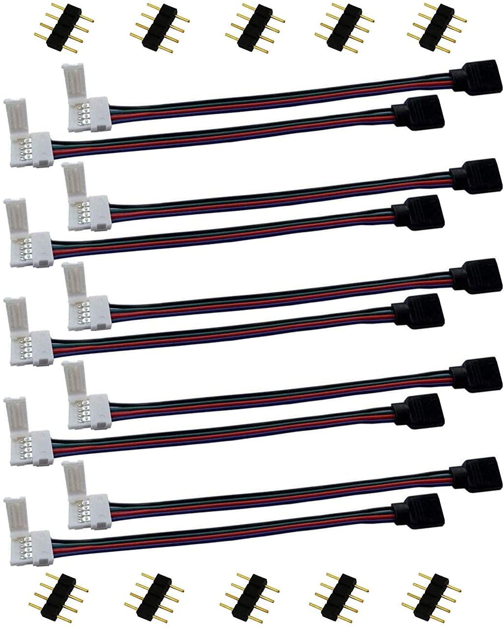 TronicsPros 10pcs RGB 5050 LED Strip Connectors - 4 Pin LED Tape Connectors for 10mm Wide LED Strips (17cm/6.7in) - LED Ribbon Jumper Adapter Cable to Connect LED Controller or Strip - Perfect for Home Lighting, DIY Projects, and Decorative Accents